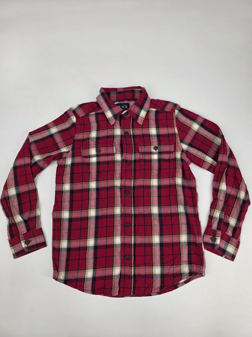 The Children's Place Red Plaid Button-Down Shirt Size 7/8
